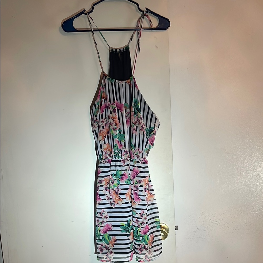 Floral Striped Halter Dress